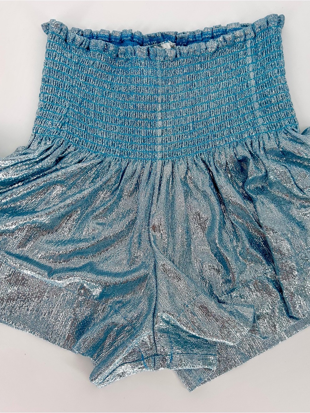 Queen Of Sparkles Metallic Smocked High Waist Swing Shorts XS Y2K Fairy Grunge - Picture 2 of 5